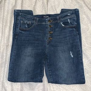 High rise button fly skinny jeans